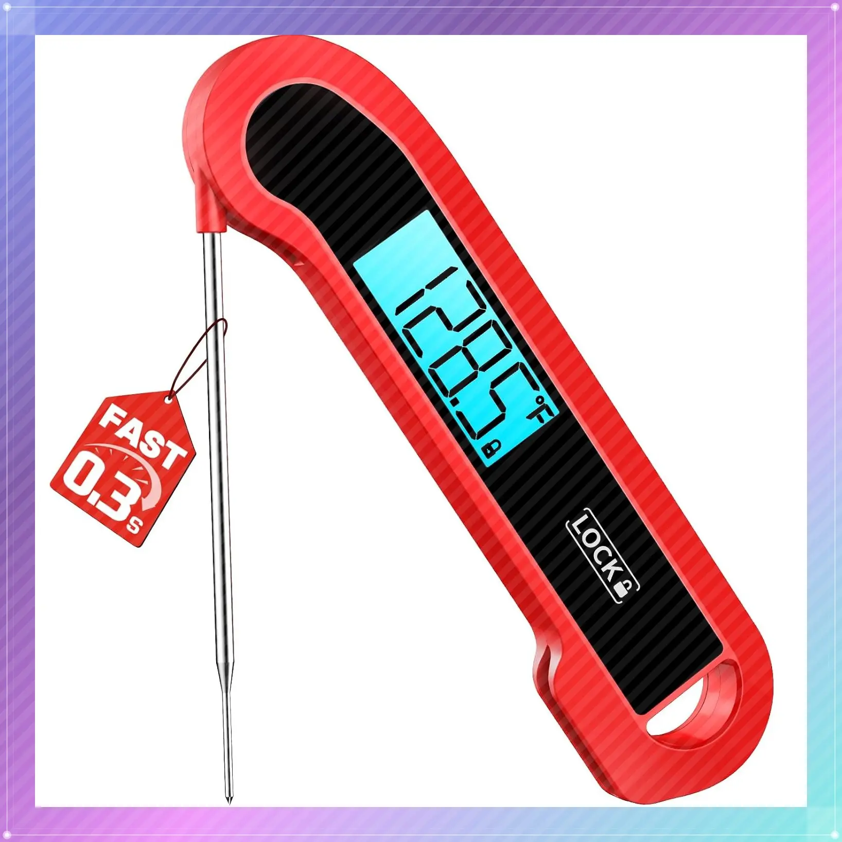 0.3s Instant Read Digital Meat Thermometer for Cooking, BBQ, Grilling, Smoker, Air Fryer – ±0.5℉ Accurate, Red Kitchen Gadget, Perfect Gift for Dad & HimGift