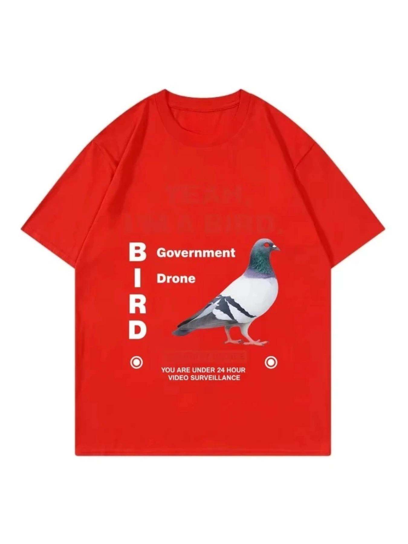 Government funny pigeon round neck men and women's short sleeved pattern breathable fashion trend short sleeved T-shirt top