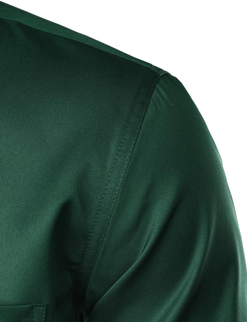 ZEROYAA Men's Beige Polyester Long Sleeve Button-Up Dress Shirt with Left Chest Pocket Urban Casual Business Slim Fit Tops