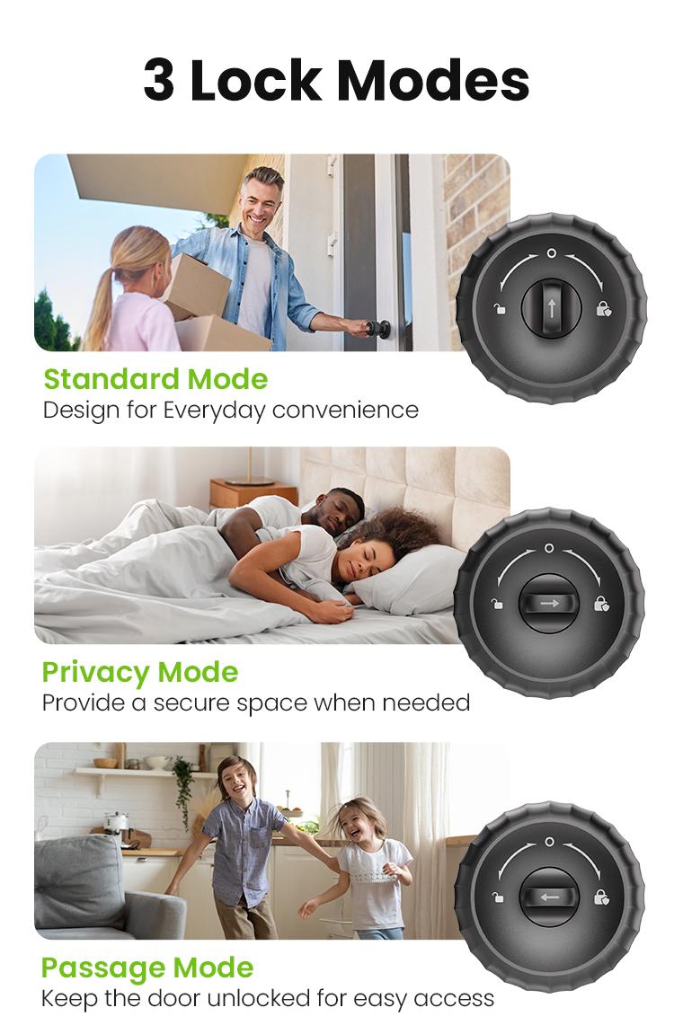 GHome Smart 4-in-1 Keyless Entry Door Knob with Biometric Fingerprint, Keypad, App and Bluetooth Control, Rechargeable Battery with Removable Charging Design for Home, Bedroom, and Apartment