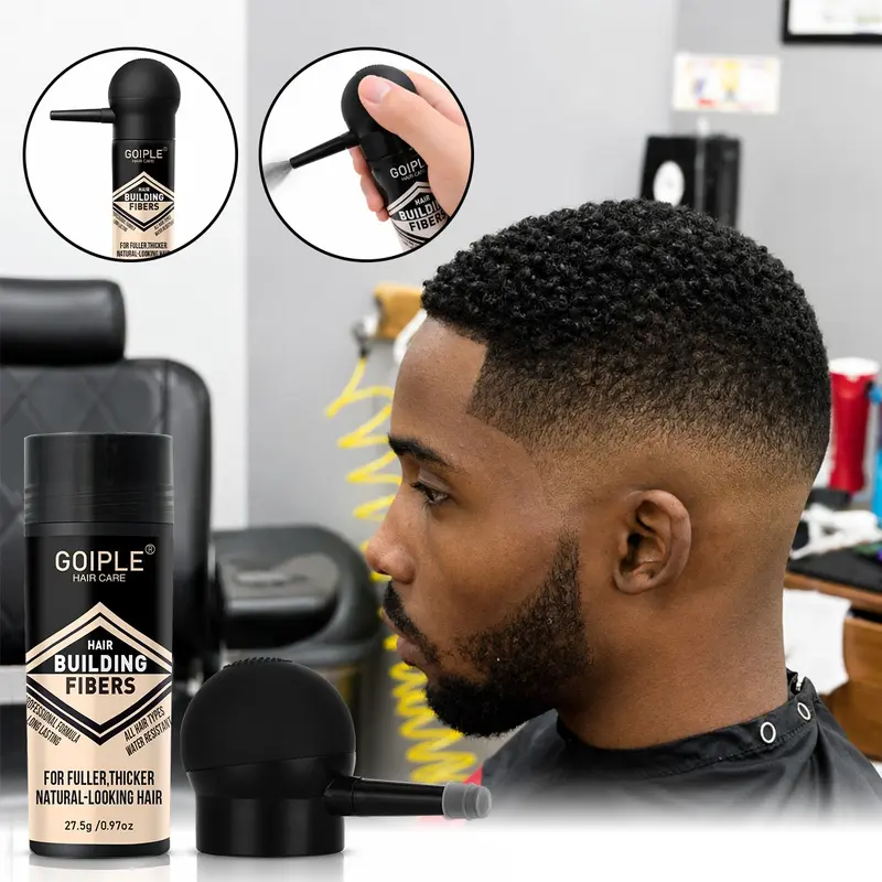GOIPLE Hair Building Fibers with Spray Applicator Nozzle, Instant Thicker Fuller Hair,Resistant Hair Loss Concealer Powder for Men, Hide Bald Spots & Thinning Hairline, Barber Salon Hair Thickening Kit