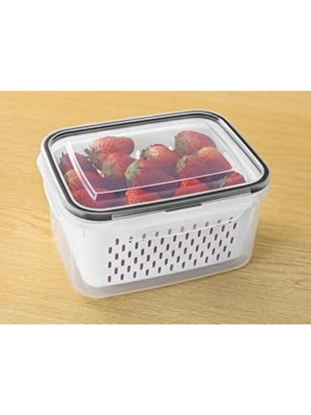 3 Pack Large Capacity Fruit Vegetable Storage Container with Detachable Drainer Basket BPA Free Refrigerator Safe Fridge Storage Organizer Dishwasher Safe Food Fresh Keeper for Berries Vegetables