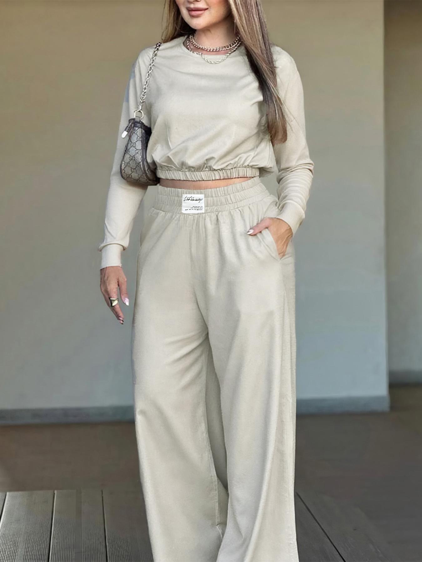 Ladies' casual Minimalist loose suit for autumn and winter, Track pants set, two-piece long pants suit, long-sleeved top with comfortable fabric and simple design
