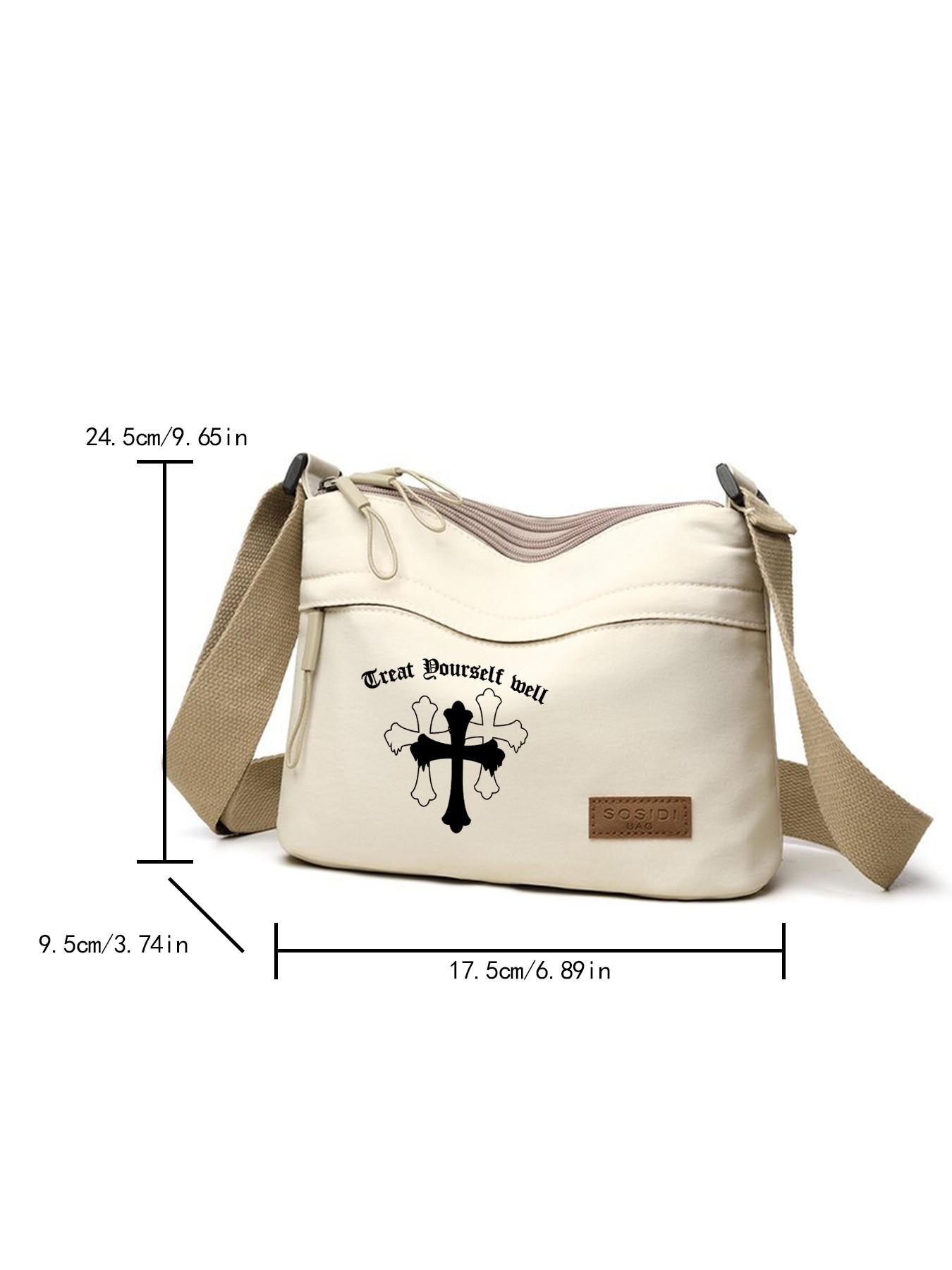 Crossbody Bag with Cross Print, Adjustable Strap Shoulder Bag, Unisex Casual Style, Ideal for Outdoor Leisure or Daily Commute