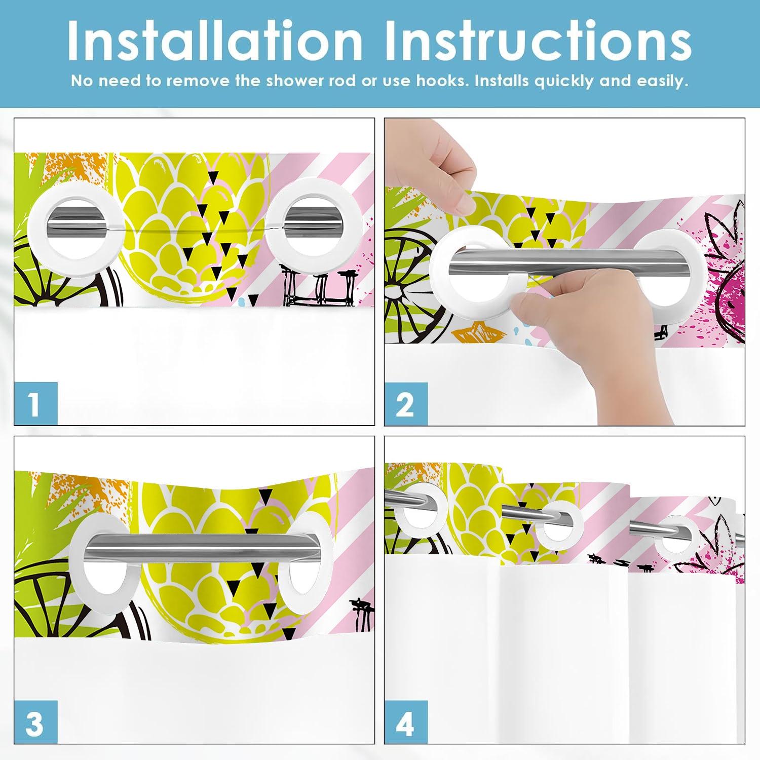 1PC double-layer large ring shower curtain, colorful fruit pattern background, shower curtain, high-end quick drying hanging curtain, bathroom, curtain, waterproof, anti mold curtain