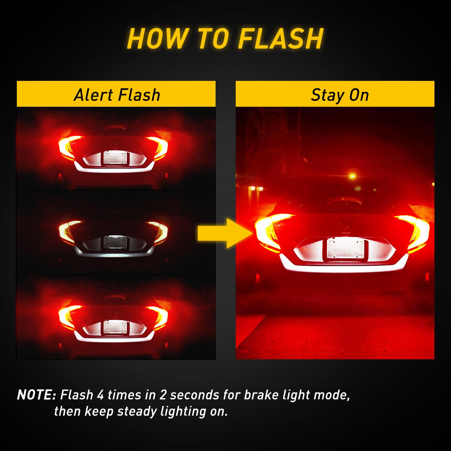 AUXITO LED Strobe Brake Lights Bulbs Red, Flashing Strobe Blinking LED Tail Light Bulbs for 7440/7443 T20 W21W 7441 7444 7443R,300% Brighter CANBUS ready plug and play LED stop blubs,T25 3156/3157 1157/2357 Tail Lights Brake Lights