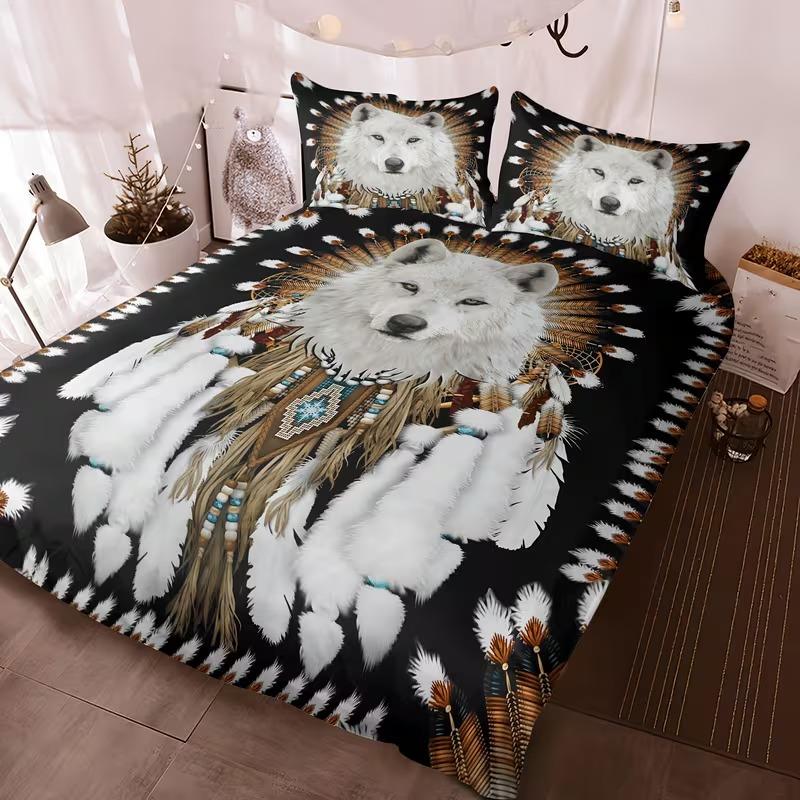 3-Piece Wolf Pattern Bedding Set, Soft Polyester Duvet Cover & Pillowcases, Modern Digital Print Design, Ideal Gift for Home Decor