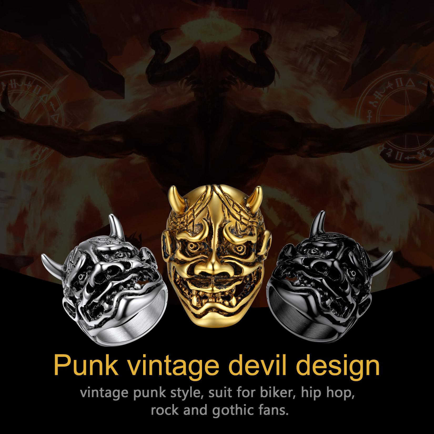 U7 Gothic Hannya Mask Skull Ring Cool Biker Jewelry Men's Cool Signet Ring for Halloween U7 Gothic Hannya Mask Skull Ring Cool Biker Jewelry Men's Cool Signet Ring for Halloween