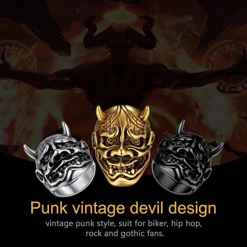 U7 Gothic Hannya Mask Skull Ring Cool Biker Jewelry Men's Cool Signet Ring for Halloween U7 Gothic Hannya Mask Skull Ring Cool Biker Jewelry Men's Cool Signet Ring for Halloween