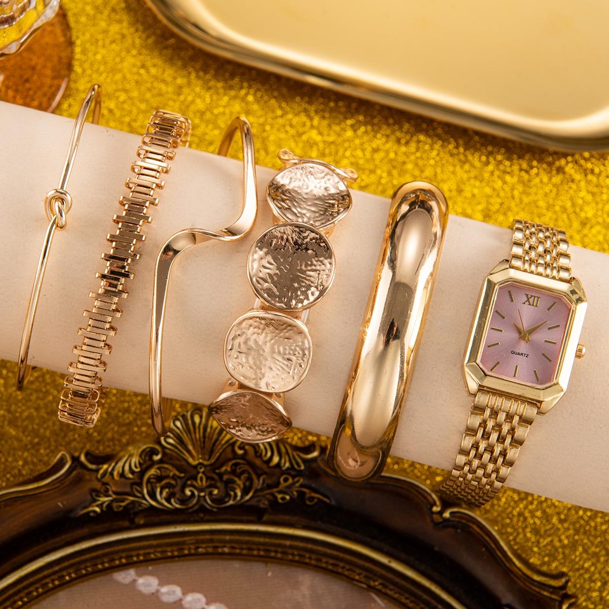 6pcs- retro luxury six-piece set directly seals the gods! Small square stainless steel watch +5 design bracelets, Roman dial retro expensive, twisted, hammered, snake bone chain multi-style.