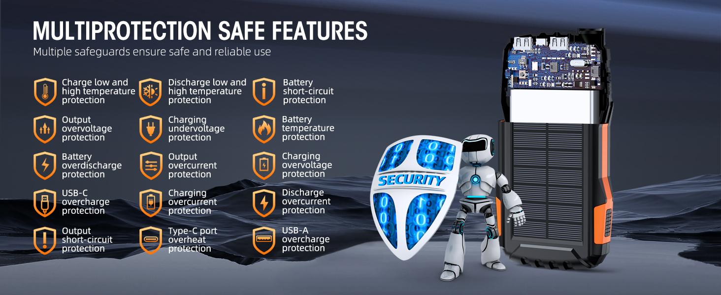 Power-Bank-Solar-Charger 42800mAh Portable Charger External Battery Pack 5V3.1A QC 3.0 Fast Charger with Super Bright Flashlight IP67 Waterproof - Phone