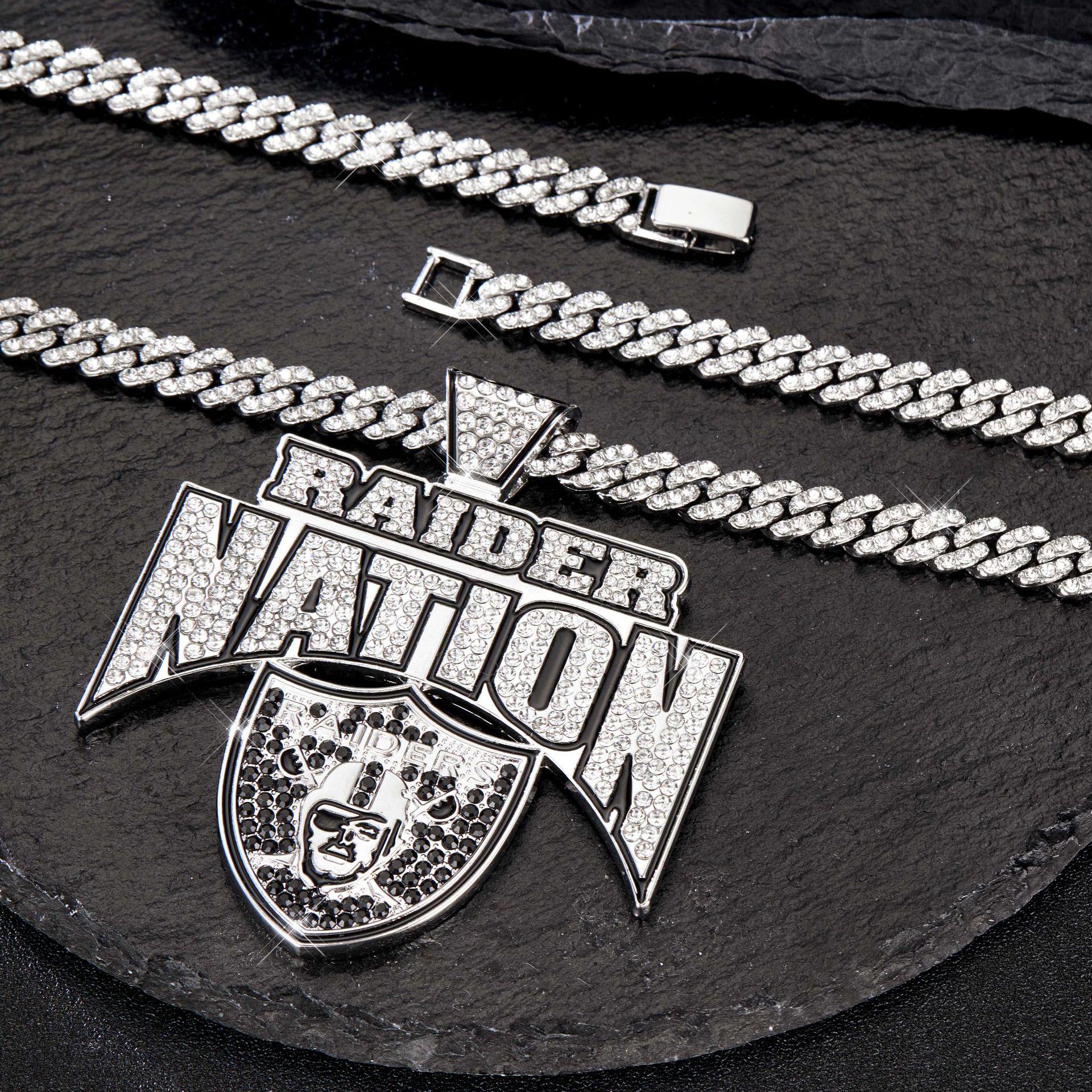 Soccer Team Pendant Necklace, Hip-Hop Style, Full Diamonds, Cuban Chain, Boho Jewelry, All Seasons, Alloy Material