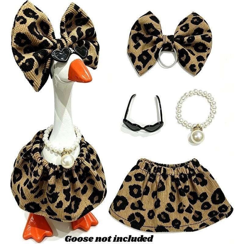 7-Inch Leopard Print Desktop Goose Statue Costume Set, Fun Summer Harvest Festival Decorative Piece, Ideal Gift for Party, Perfect Accent for Goose Statues