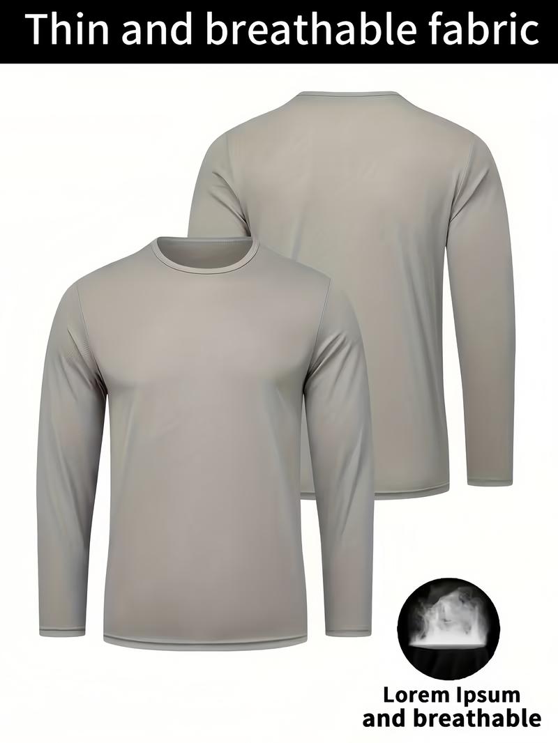 6pcs Men'S Long Sleeve T-Shirts - Quick-Dry Gym Shirts with Moisture-Wicking Fabric, Color Options for Workout, Running, Casual Attire - Breathable Athletic Tops for Active Lifestyles, Workout Shirts, Running Gear, Round Neckline, Stretchy Material