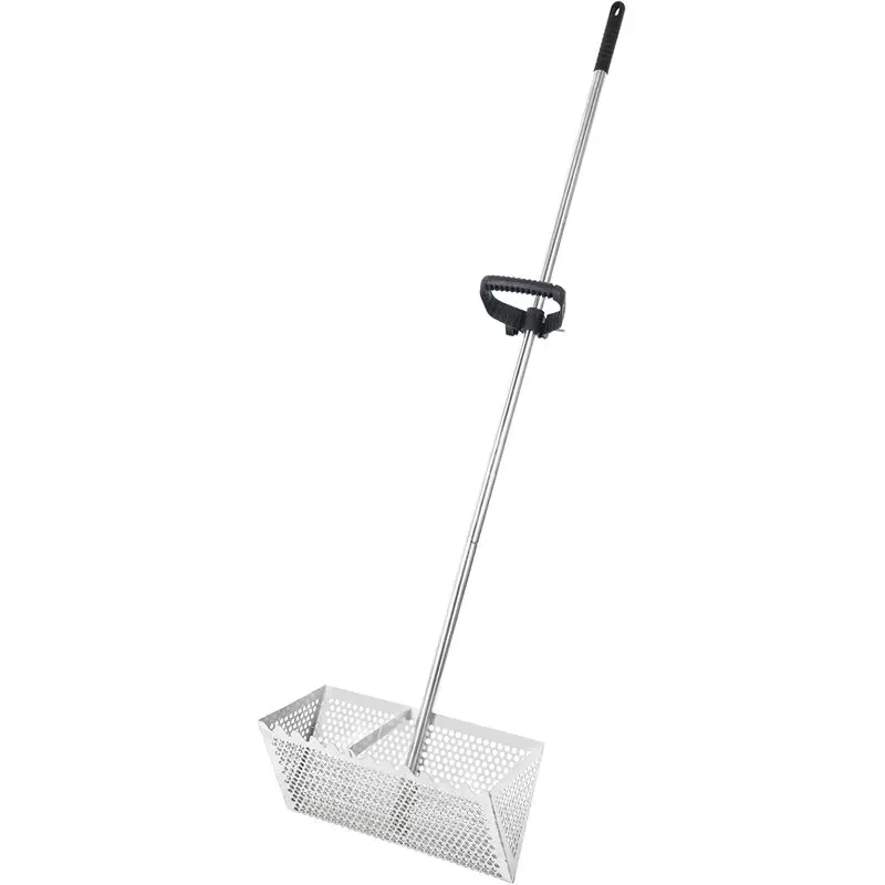 Sand Crab Rake with 16 Inch Wide Screen 51 Inch Detachable Stainless Steel Handle, Silver Beach Sand Flea Rake with Auxiliary Handle