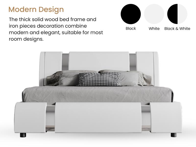 SHA CERLIN Deluxe PU Leather Upholstered Modern Platform Bed Frame 【No Mattress】Modern Low Profile Sleigh Design,Heavy Duty Solid Wooden Slats Support,No Box Spring Needed#ChristmasGifts#TikTokShopBlackFriday