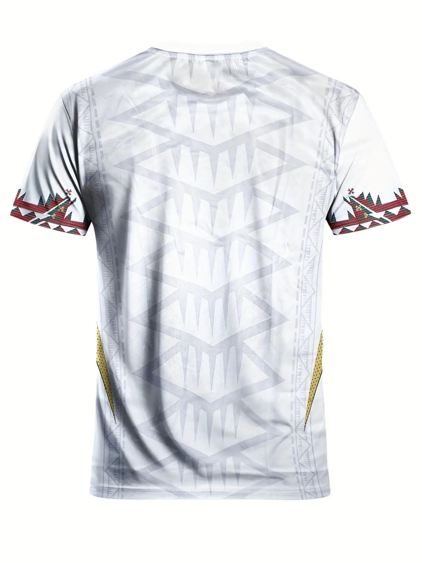 Men's Aztec Tribal Geometric T-Shirt, Native Culture Street Style Round Neck Short Sleeve Top, Loose-Fitting All Seasons Clothing