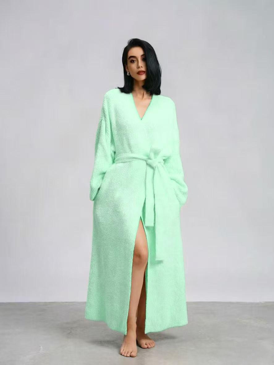【COZY Soft Plush Feel】Women's Solid Color Thickened Thermal Lined Long Sleeve Drop Shoulder Bathrobe, Oversize Loose Casual Soft Comfortable Thermal Warm Pocket Belted V Neck Dressing Gown for Women, Ladies Sleepwear for Winter 【COZY Soft Plush Feel】Women's Solid Color Thickened Thermal Lined Long Sleeve Drop Shoulder Bathrobe, Oversize Loose Casual Soft Comfortable Thermal Warm Pocket Belted V Neck Dressing Gown for Women, Ladies Sleepwear for Winter