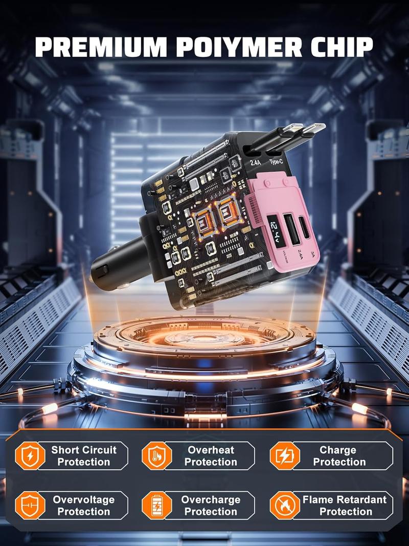 Retractable Car Charger with 4 Shock Absorbers,4 in 1 USB-C Car Charge 69W,Cigarette Lighter Adapter with Retractable Cables (31.5 in) and 2 USB Ports,Road Trip Essentials for iPhone 16 Retractable Car Charger with 4 Shock Absorbers,4 in 1 USB-C Car Charge 69W,Cigarette Lighter Adapter with Retractable Cables (31.5 in) and 2 USB Ports,Road Trip Essentials for iPhone 16