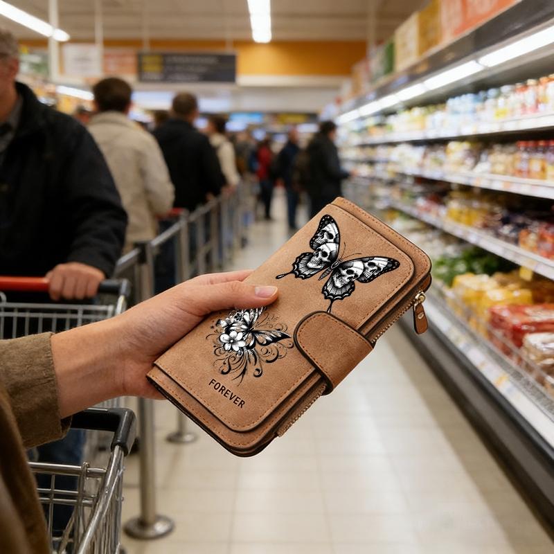 1pc Butterfly pattern women's long wallet, multi-functional wallet, portable snap coin purse, birthday gift and daily commuting essential, perfect holiday gift, suitable for outdoor, travel and family use, 3.10CYJ-5