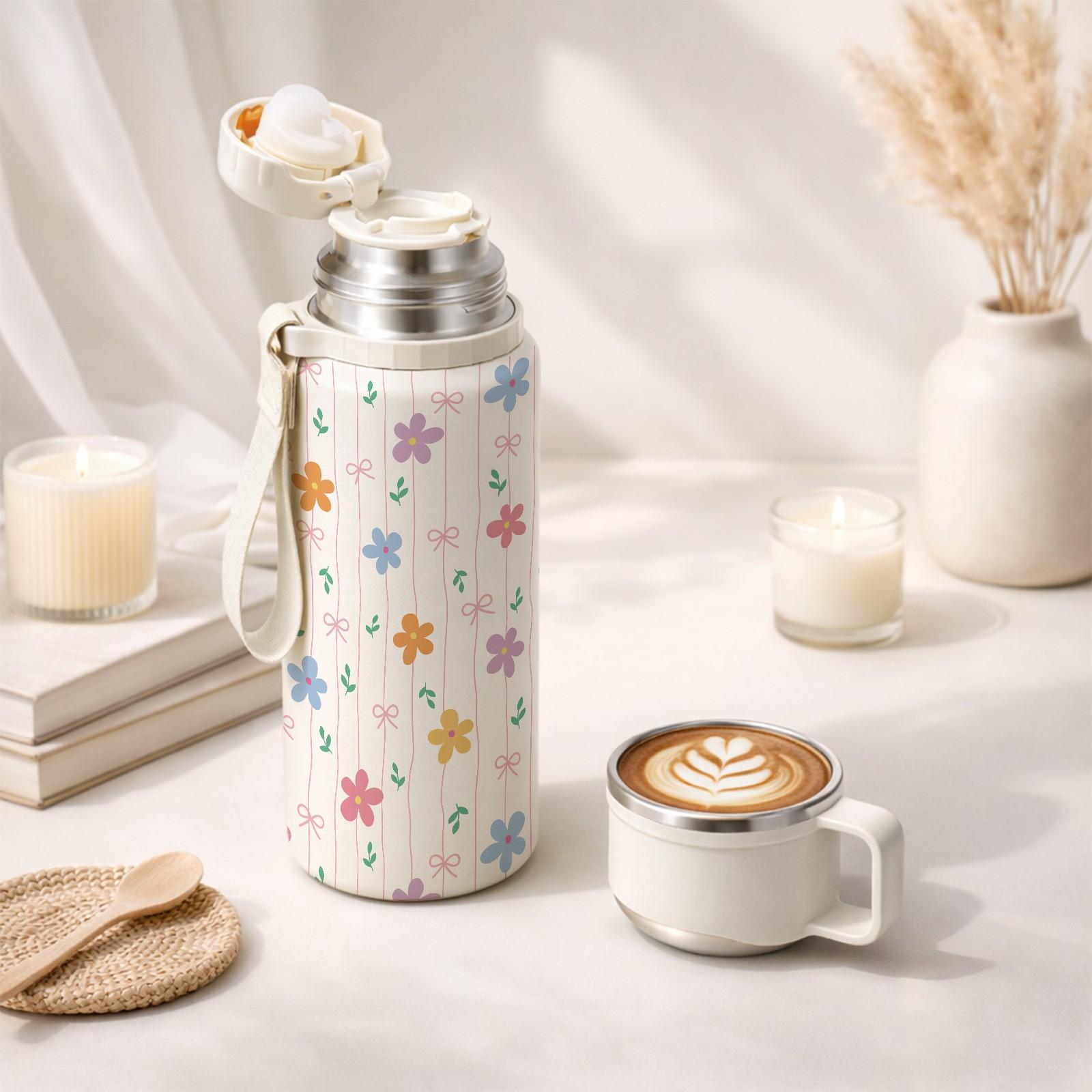 1 Pc Insulated Mug, 600ml Thermal Cup, Double Wall Vacuum Cup, Leak Proof Skinny Tumbler With Handle And Strap, 24 Hours Hot 48 Hours Cold, Portable Travel Mug For Coffee Tea Juice, Gift For Women Men Holiday Daily Use