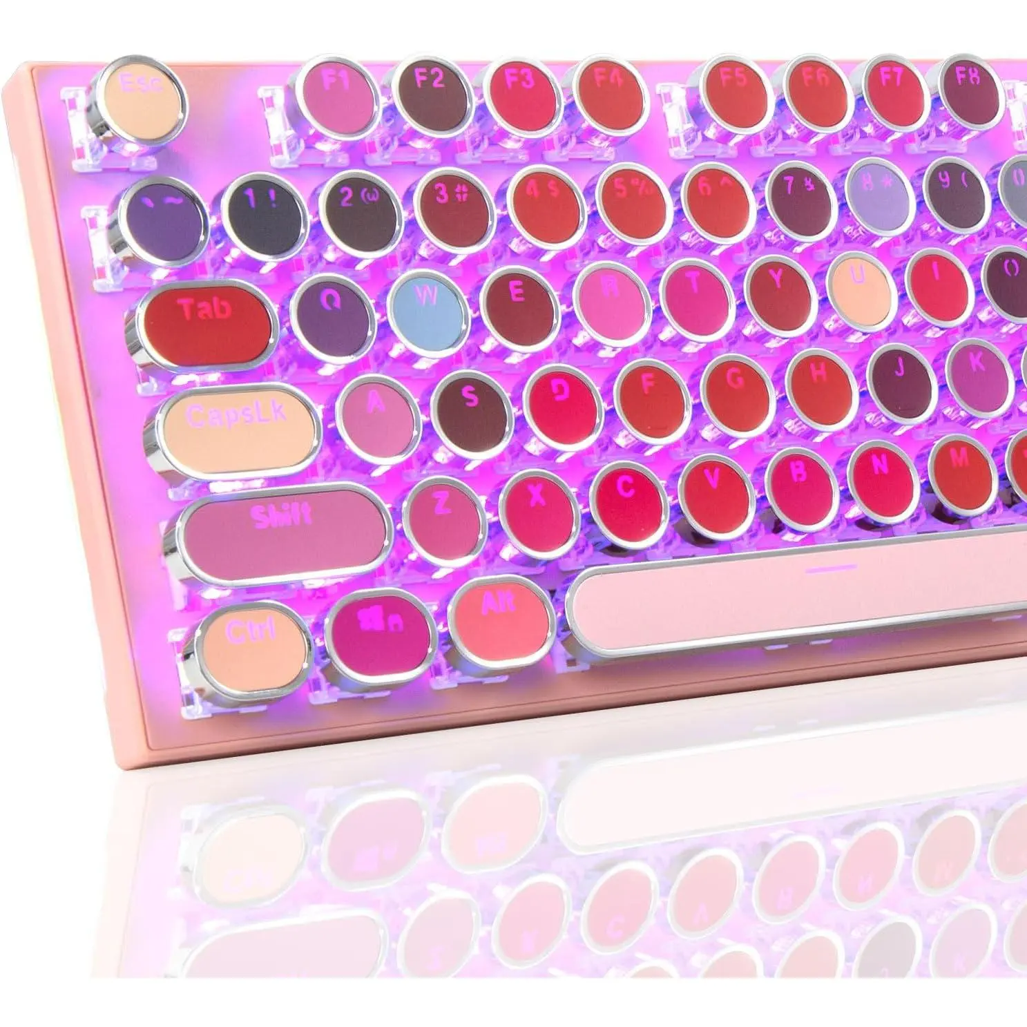 Mechanical Gaming Keyboard Typewriter Style with Purple LED Backlit| RGB Side Lit, Retro Style, Blue Switches - Clicky, Metal Panel, Lipstick 104 Keys USB Wired for Mac, PC, Cute Pink