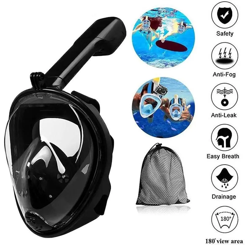 Silicone Snorkeling Mask Anti-Fog Anti-Leak Full Face Diving Goggles 180° Clear View Professional Snorkel Kit Pressure Resistant Safety Breathing System