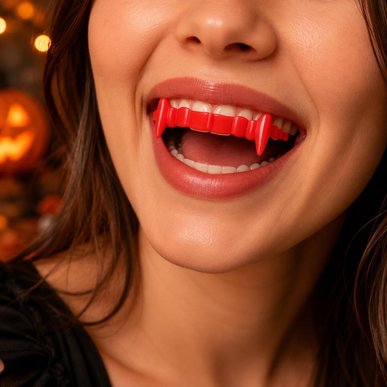 10PCS Random-Color Plastic Vampire Fangs - Fun Cosplay Teeth Set for Halloween Spooky Look, Indoor Recreation Dress-Up & Photo Props (Multiple Sets Available)