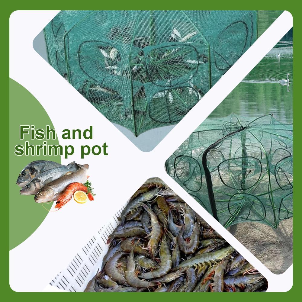 Automatic Folding Reinforced Durable Fishing Mesh Fishing Trap Net Set, Baitcasting Lure Kit for Carp Catfish Shrimp Crab Traps (set of 2)