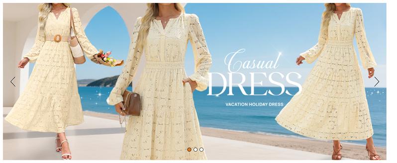 MEROKEETY Women's Fall Long Sleeve Floral Maxi Dress Lace Eyelet Hollow Out Tiered Boho Wedding Guset Dresses Pockets