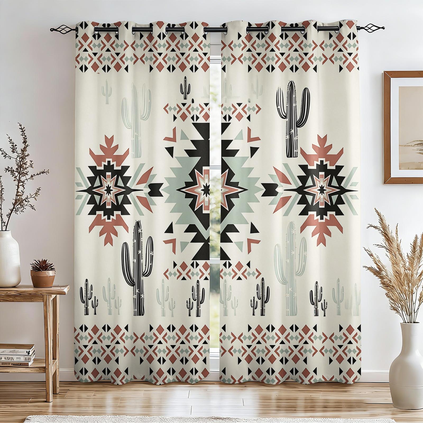 2 Panels Tribal Bull Skull Aztec Blackout Curtains Sun Blocking Noise Reducing Window Treatments with Black White Southwestern Pattern for Bedroom Living Room Office Dorm Rustic Western Boho Room Decor