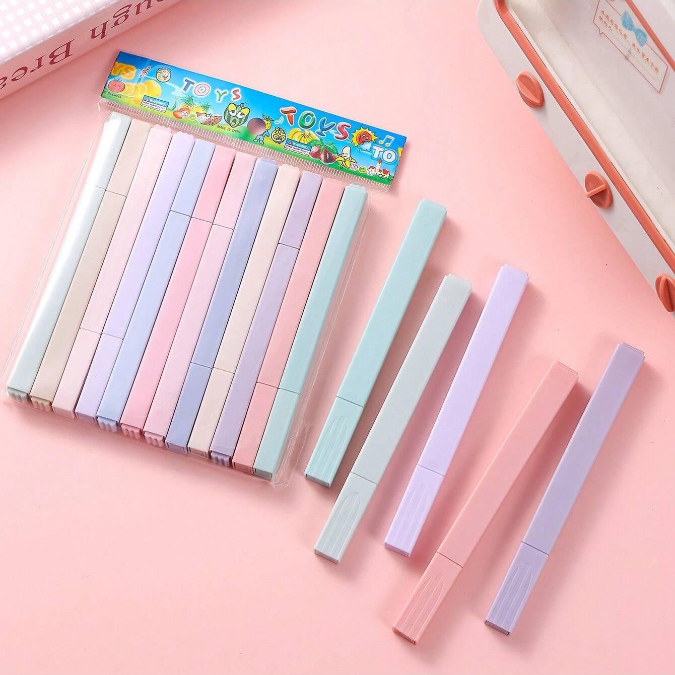 Morandi Aesthetic Square Fluorescent Pens, Soft Tip Angled Markers, Non-Bleed, Quick Dry, Ideal for Journals, Notes, Student Supplies