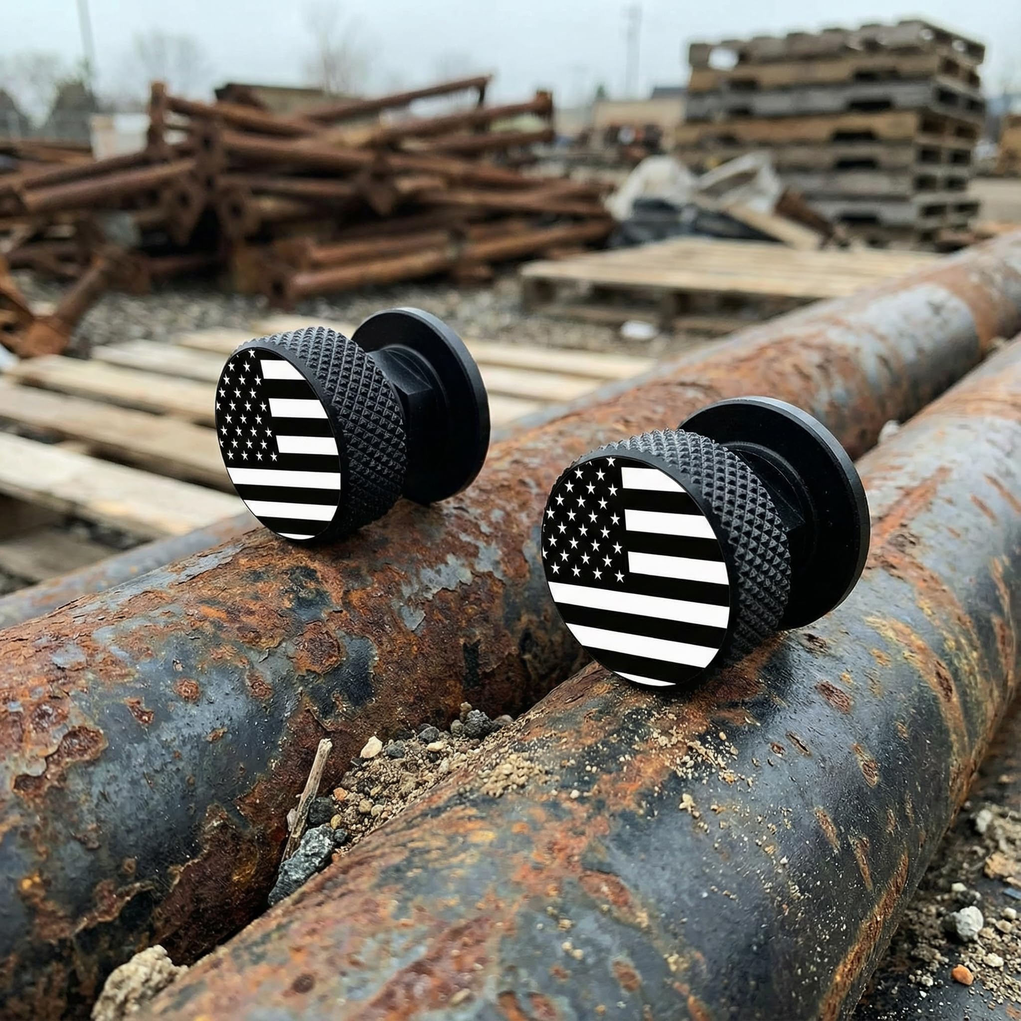 Welding mask pipefitter helmet fasteners - 1 pair of black American flag pattern aluminum pipefitter helmet replacement parts accessories screws flip-up mask, rust-proof and durable