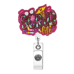 Obsessed Scrub Life Medical Sparkly Badge Reel, Leopard Print Healthcare ID Clip, Perfect for Nurses Doctors, Viral Tiktok Pick