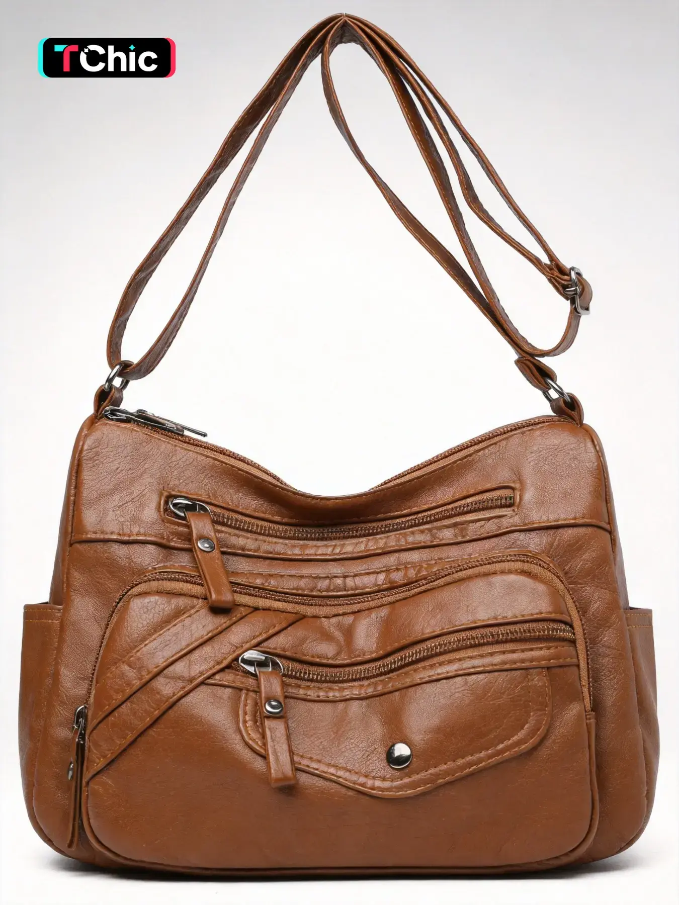 Classic brown old soft leather women's bag, multi-pocket design adjustable shoulder strap, mother's daily commuter messenger bag, Crossbody Bags, Crossbody Handbag, Crossbody Shoulder Purse