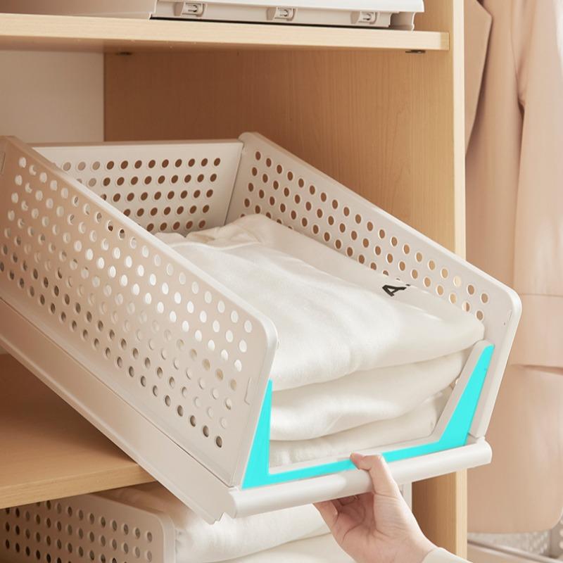 2pcs Multifunctional Foldable Storage Boxes, Space Saving Closet Organizers for Bathroom Kitchen Organization, Drawer Style Plastic Shelves, Folding Storage Bin, Collapsible Stackable Storage