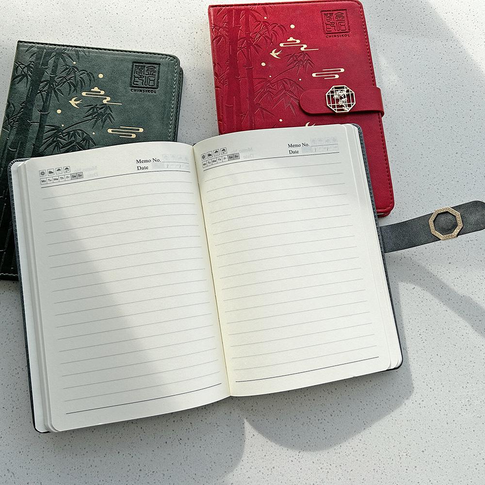 Chinsikol Gift Box Set, Chinese Style Notebooks with Metal Pen and Replacement Refills, Bamboo Pattern, Office Meeting Notes, Study Journals, Portable Notebook