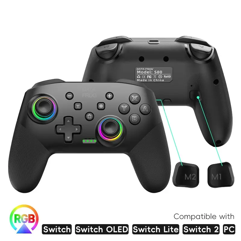 Nintendo Switch Game Controller with RGB Lighting, 1000mah Battery, One-Key Pairing, Vibration, Compatible with Switch/lite/oled/PC