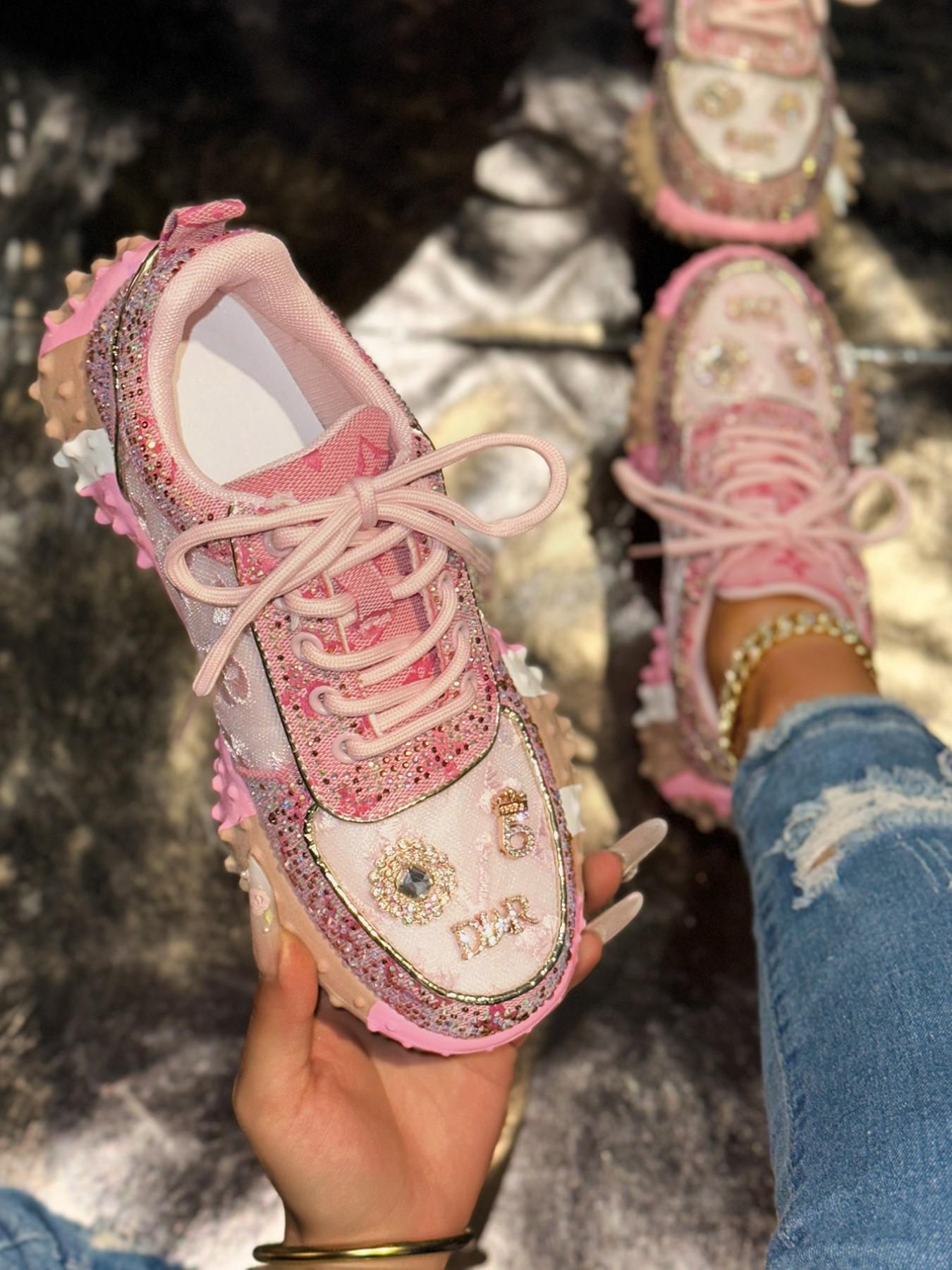 Women's Thick Sole Height Increasing Dad Shoes, Handmade Embellished Fashion Luxury Casual Women's Shoes, Unique Design Comfortable Sneakers, Walking Shoes