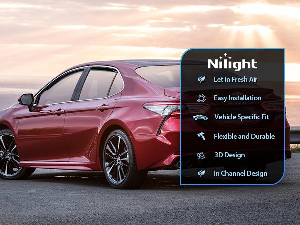 Nilight in Channel Window Rain Guards for Toyota Camry 2018 2019 2020 2021 2022 2023 2024 Vent Window Visors, Window Deflectors-4PCS Car Accessories Automotive Vehicle Replacement