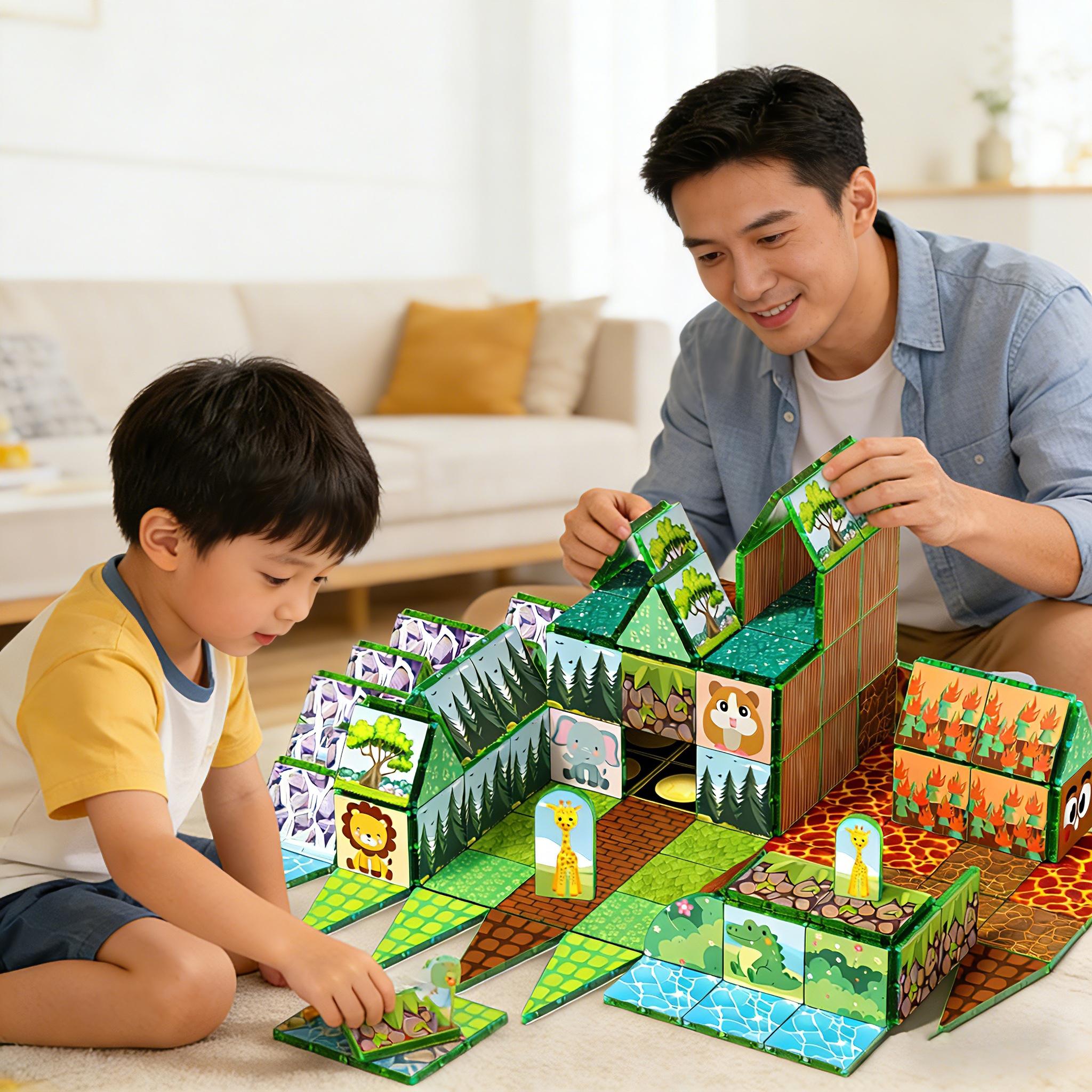 52pcs/48pcs Magnetic Tiles, Colorful Building Blocks, Stem Educational Toy, Creative Puzzle Board, Ages 3-8, Birthday Gift for Kids