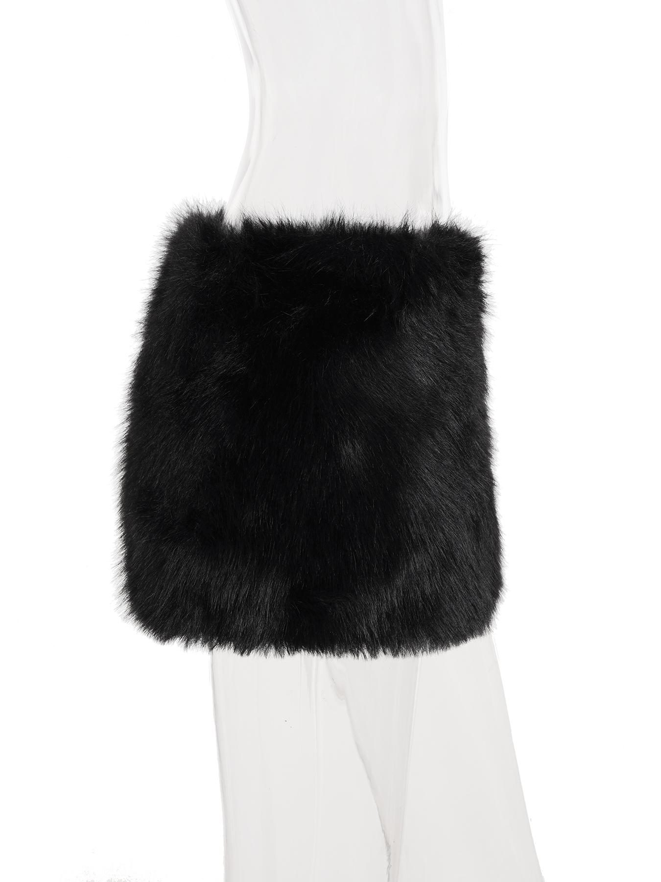 Fashion Street Style Plain Color Faux Fur Low Waist Sexy Mini Skirt, Casual Fashion Skirt, Autumn Winter Slim Fit Bodycon Short Dress, Vintage Hot for Nightclubs Bars