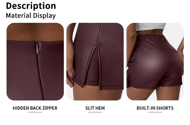 TrendyQueen Wome's Solid Color Zipper Split Hem High Waist Skirt Shorts, Fashion Casual PU leather Skirt Shorts for Daily Outdoor Wear, Ladies Bottoms for Summer