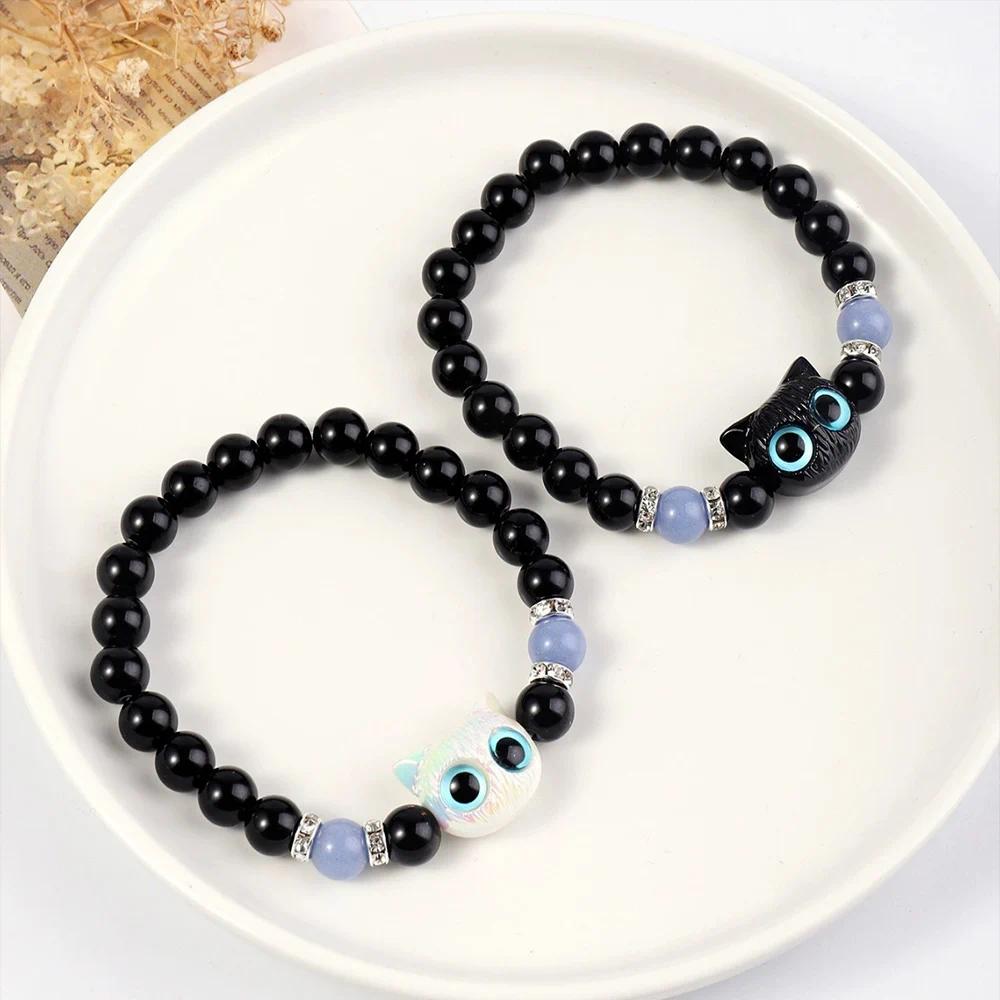 2-Pack Luminous Cat Couple Bracelets, Matching Friendship Bracelets for Her & Him