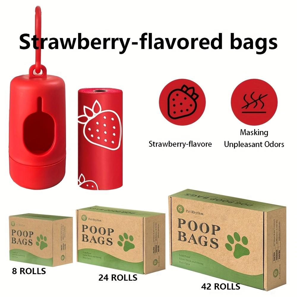 42 Rolls/24 Rolls/8 Rolls (630pcs/360pcs/120pcs)Eco-Friendly Ultra-Thick Dog Poop Bags, Strawberry Scented Leak-Proof Pet Waste Bags,  with Dispenser Gift