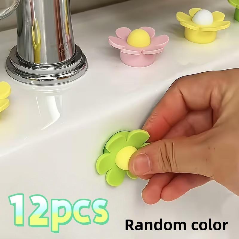 12pcs Silicone Sink Overflow Plug, Flower Shape, Durable Easy Install, Kitchen Bathroom Drain Cover, Prevents Clogs, Decorative Accessory