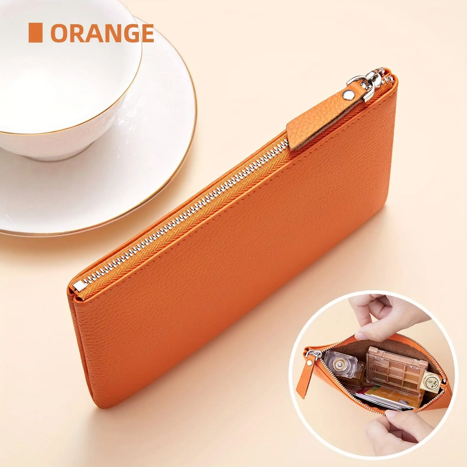Foldable Leather Clutch Wallet for Women, High-Capacity Multi-Slot Organizer with Secure Zipper Pocket