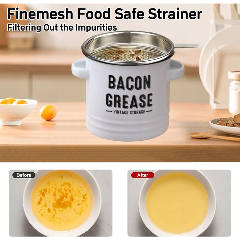 Bacon Grease Container with Strainer & Food-Grade Silicone Spatula& Silicone brush.Keeper, Kitchen Oil Dispenser with strainer & Lid, Olive Oil Dispenser, Bacon Grease Container,Large Enamel Rustic Farmhouse Fat Container. Kitchen Gadgets Clearance