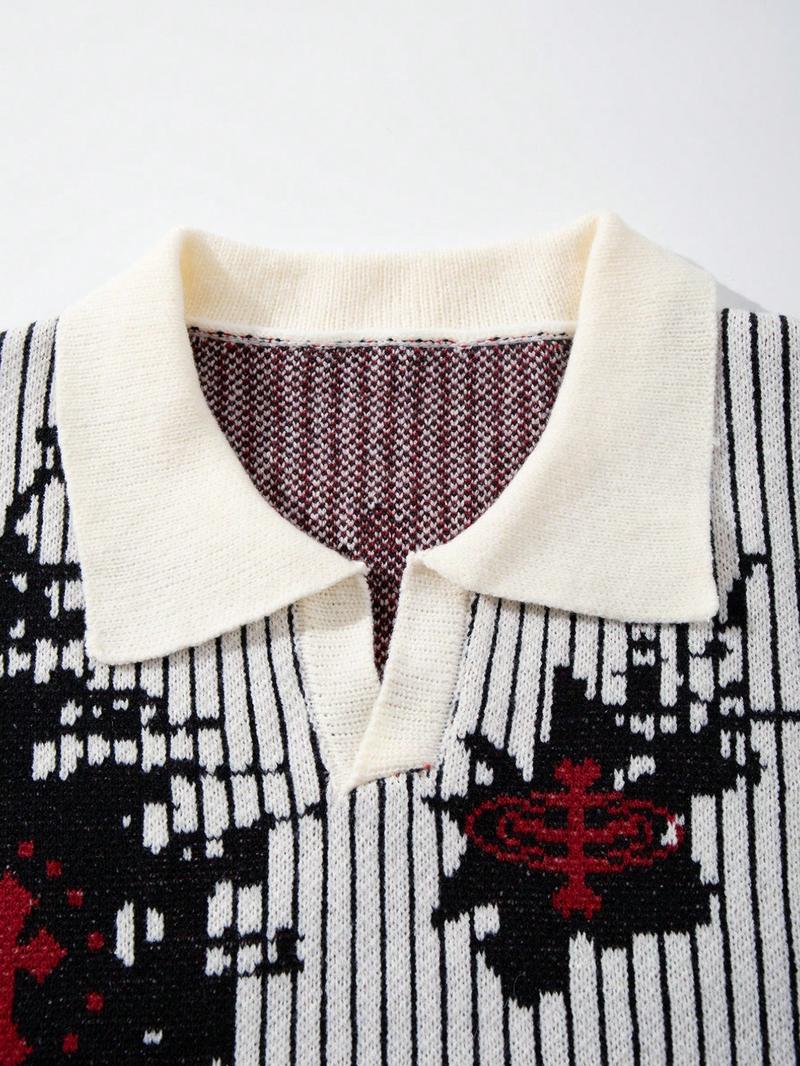 Men's Spring Autumn Winter New Fashion Colorblock Striped Gothic Style Mock Neck Pullover Sweater, Loose Fit Knit Two-Piece Top