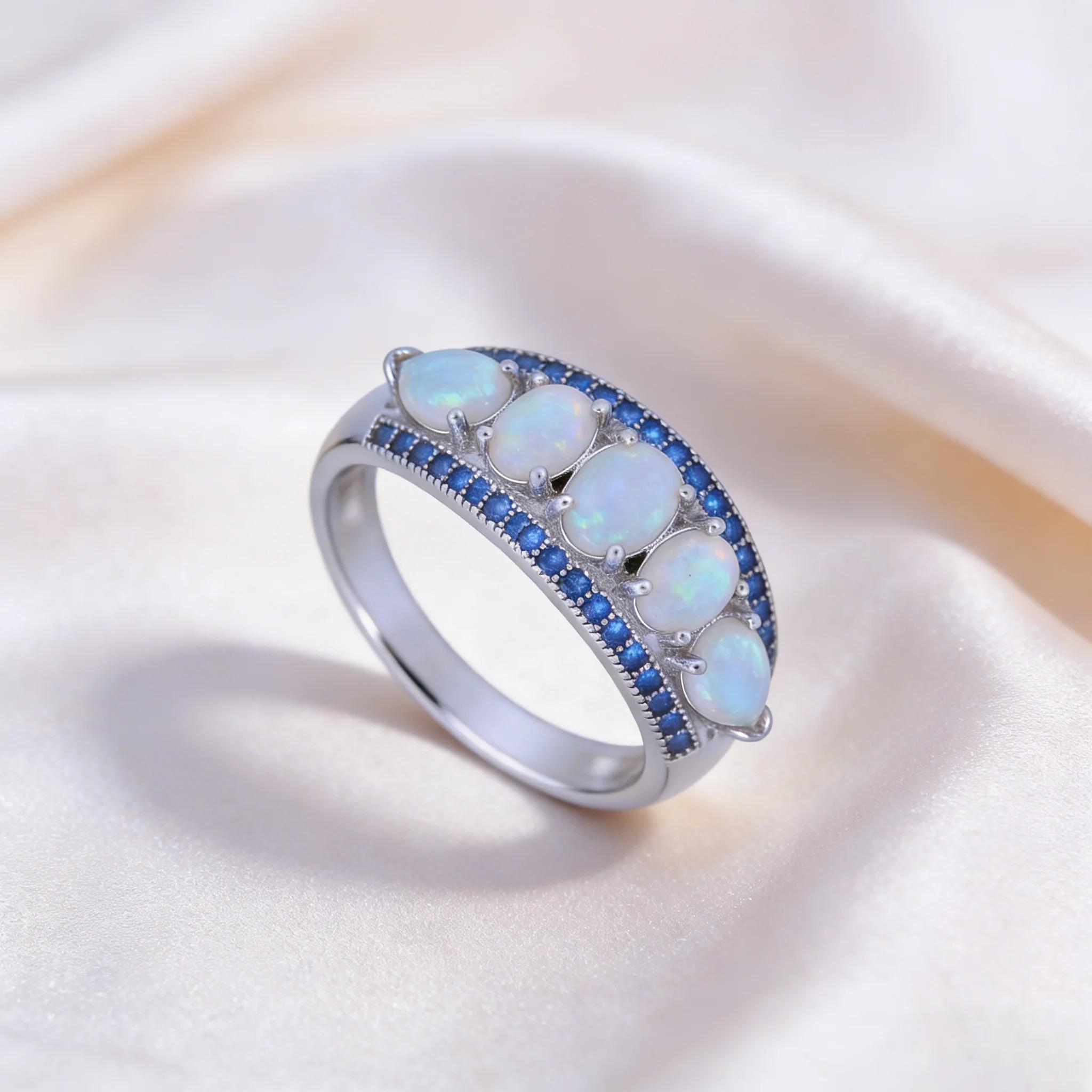 Fashion Platinum Plated Colorful Opal And Zircon Ring for Women Elegant Cocktail Jewelry Accessory Luxury Wedding Gift for Her